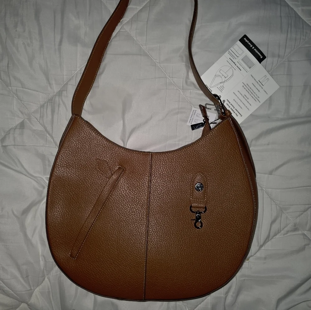 Max Studio XL Pebble Grain Commuter Travel Hobo Bag in Cognac Color - Picture 11 of 16
